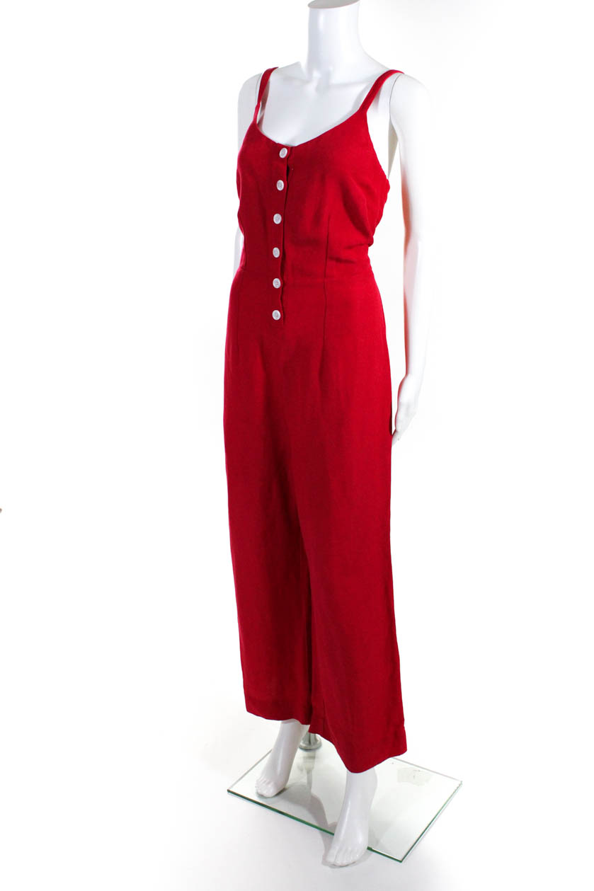 Rails Womens Linen Sleeveless Button Cropped Teresa Jumpsuit Red Size ...