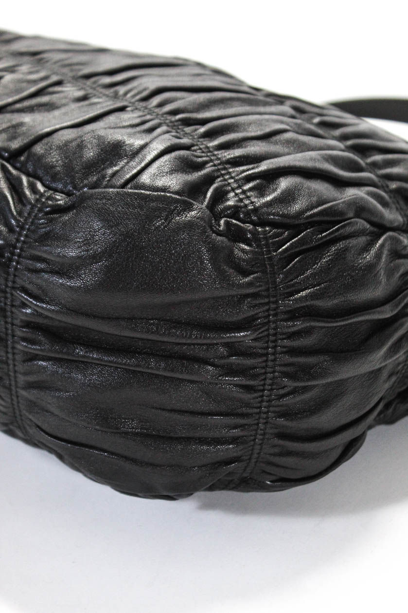 Prada Black Ruched Leather Braided Handle Hobo Prada IUCN Water