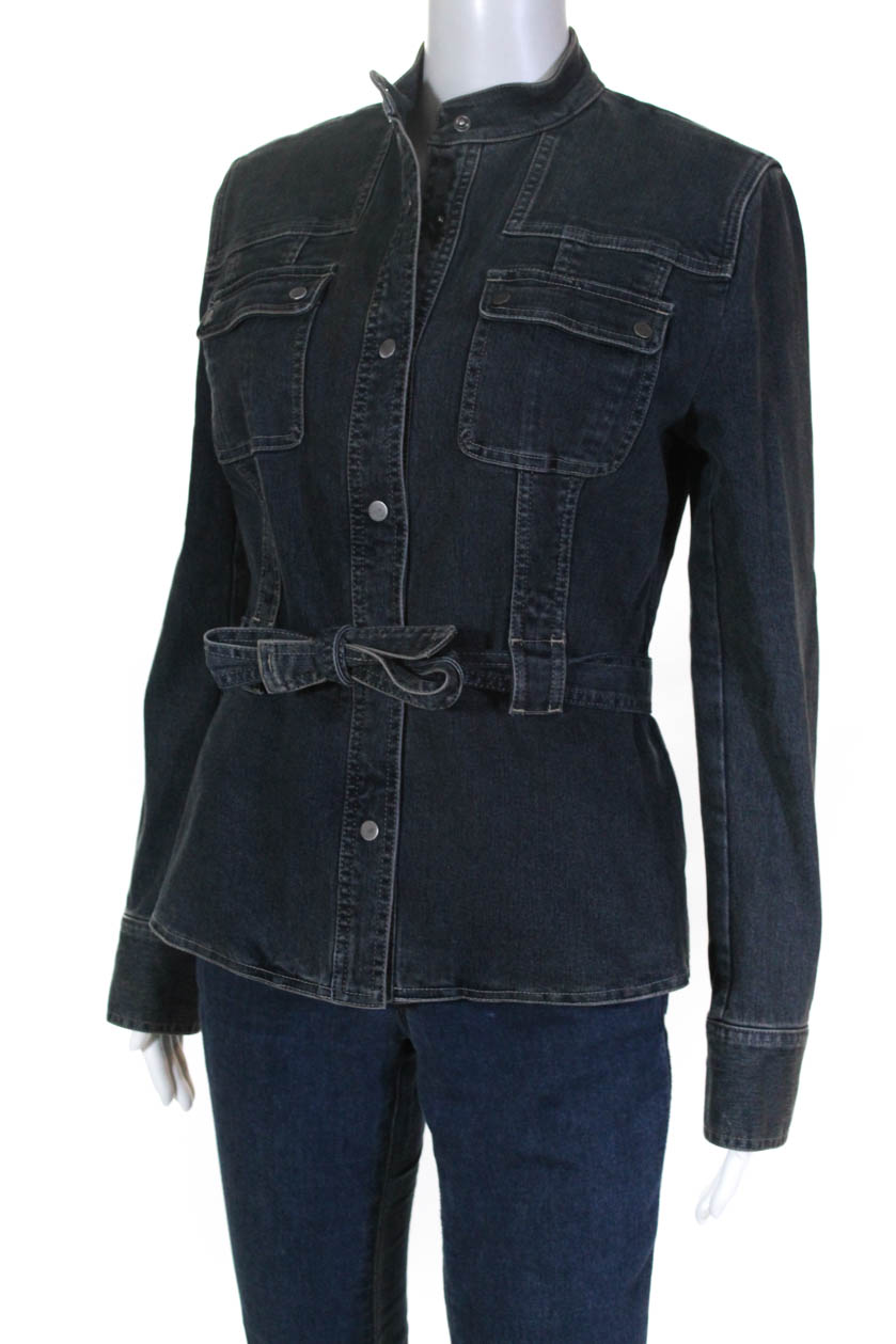 Elie Tahari Womens Denim Belted Snap Closure Jacket Blue Size S | eBay