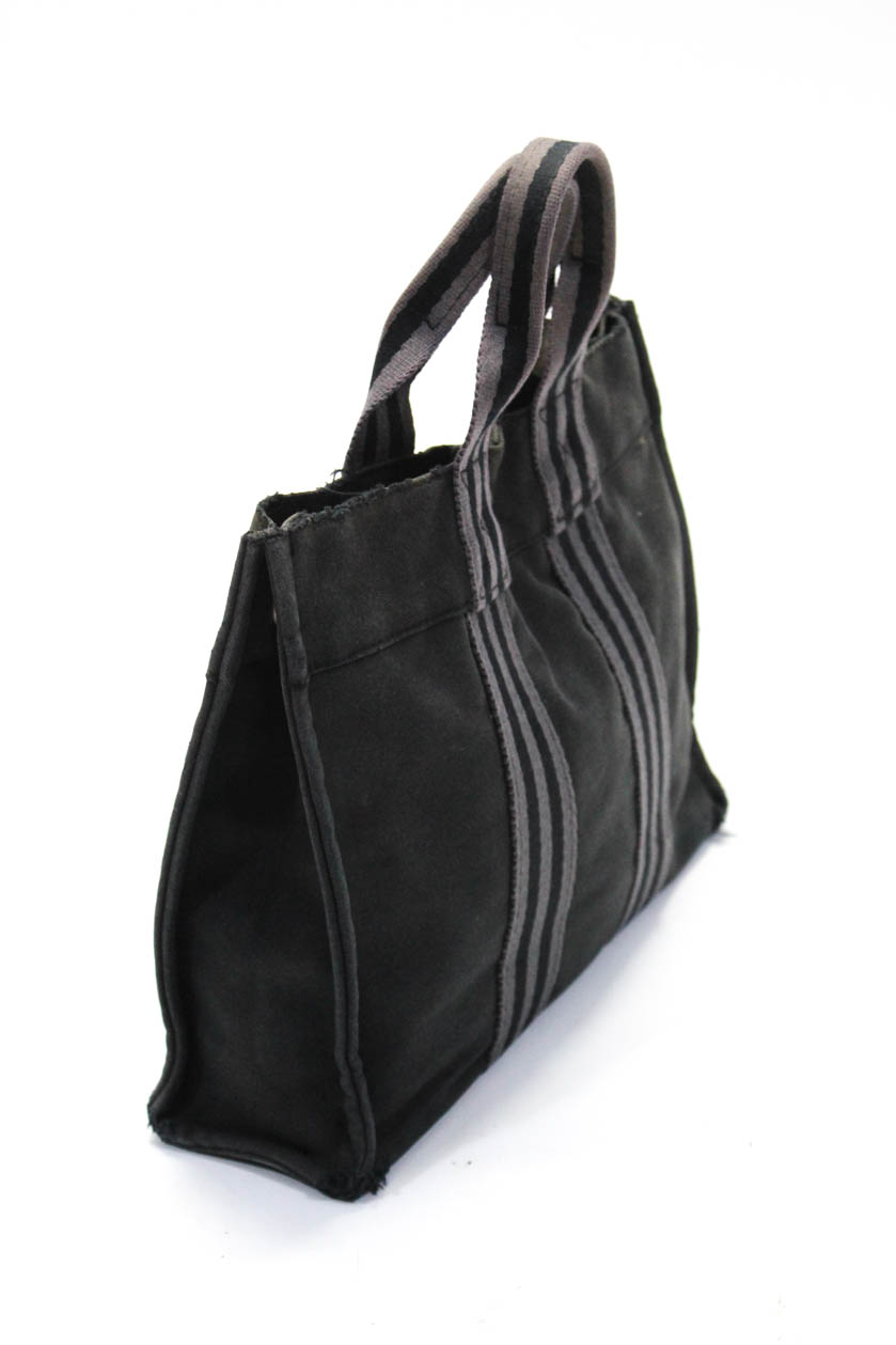 Hermes Womens Snap Closure Tote Handbag Black Grey Canvas | eBay