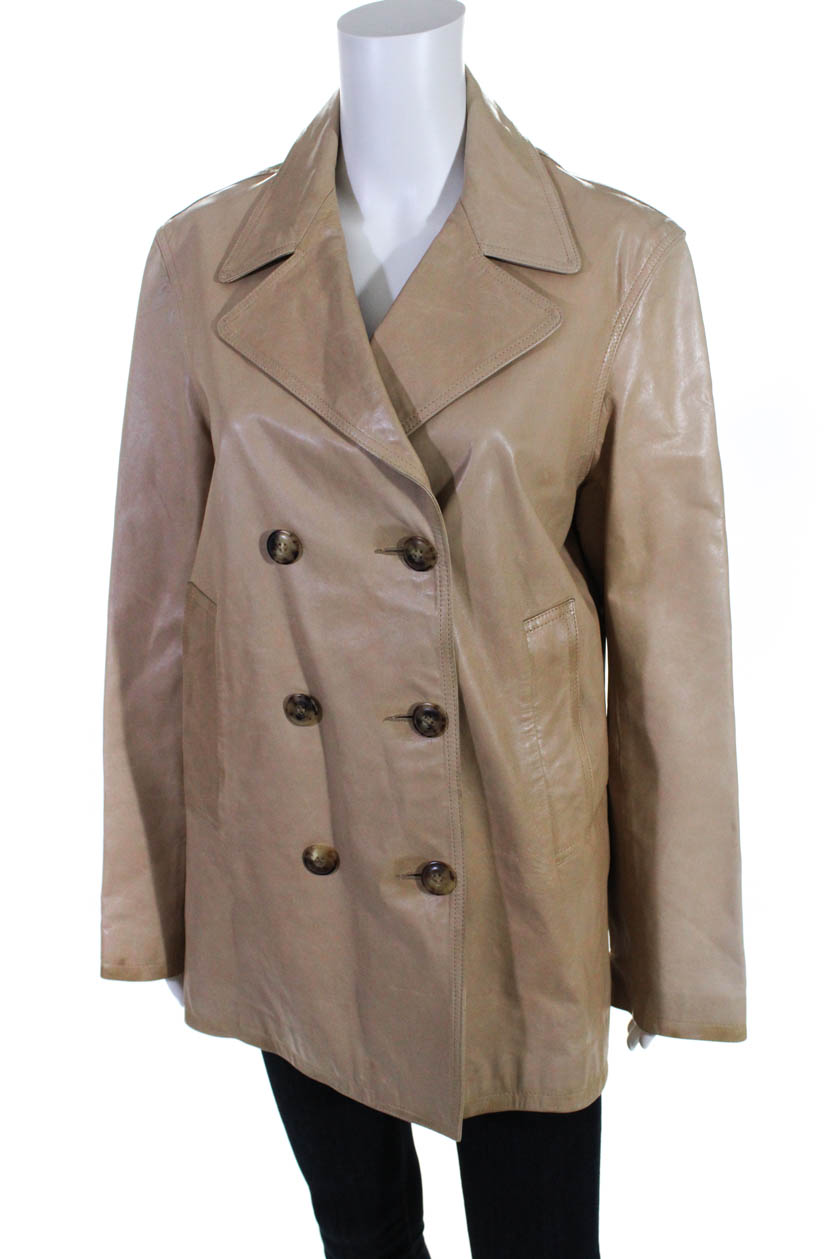 Maxfield Parrish Womens Leather Trench Coat Tan Size Large