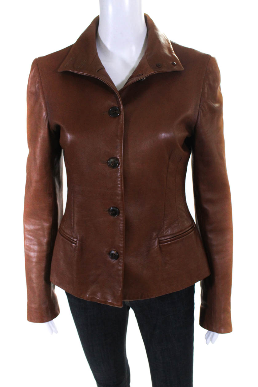 Ralph Lauren Black Label Womens Leather Three Button Jacket Brown Size ...