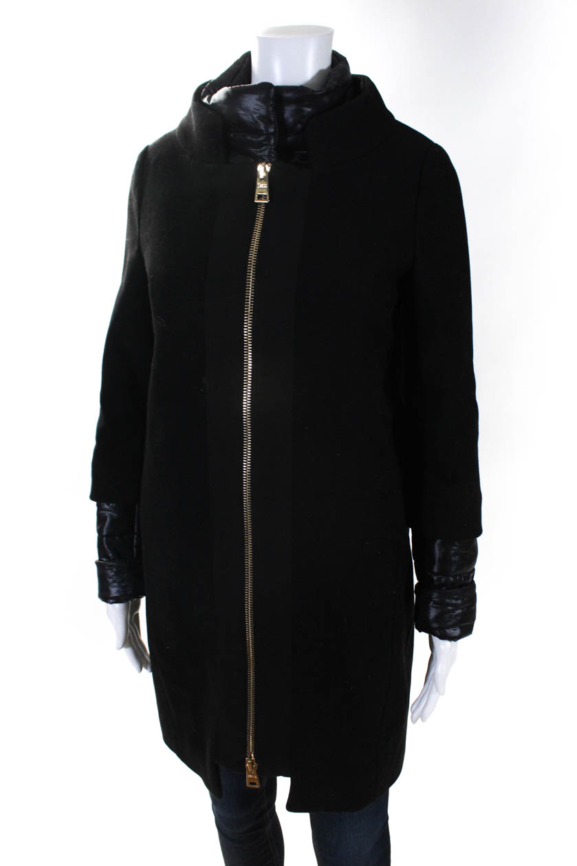 Herno Womens Long Sleeve Full Zip Collared Coat Black Wool Size Italian ...