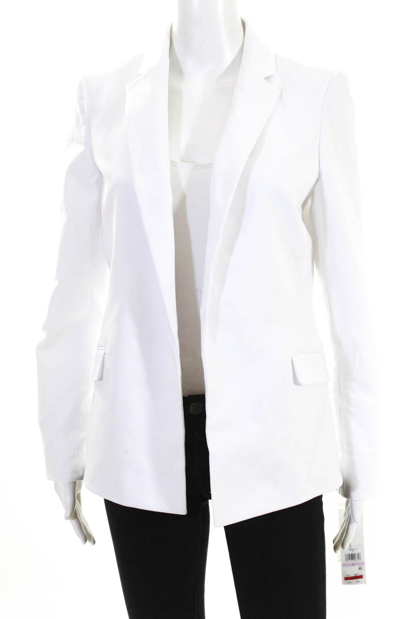 Calvin Klein Womens Long Sleeve Open Front Collared Blazer White Cotton ...