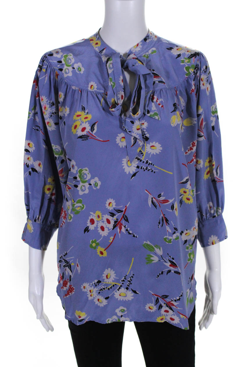 Polo Ralph Lauren Womens Floral Neck Tie Top Blue Size Medium 12667067 ...
