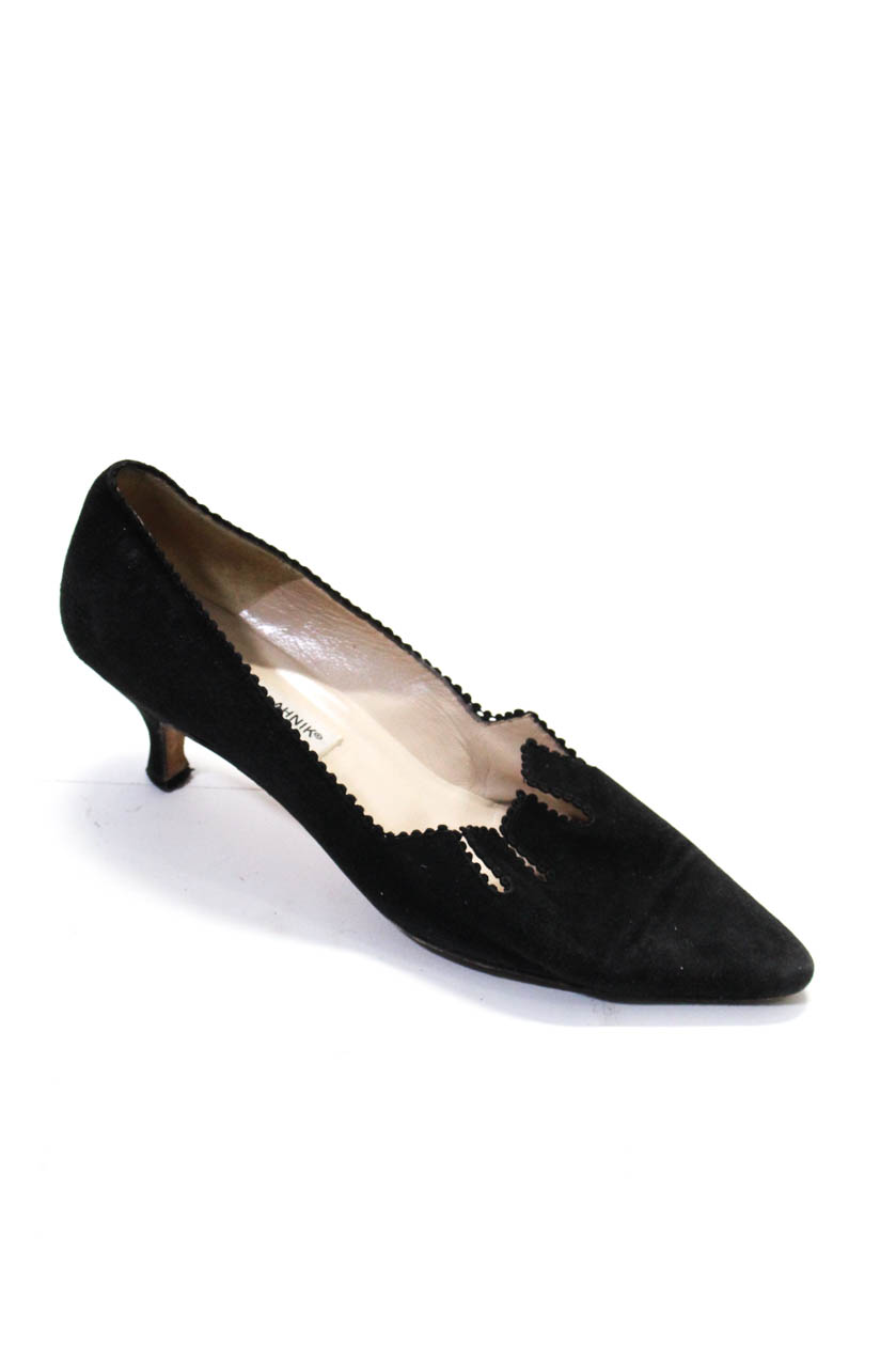 Manolo Blahnik Womens Pointed Toe Black Suede Kitten Heels Pumps Size ...