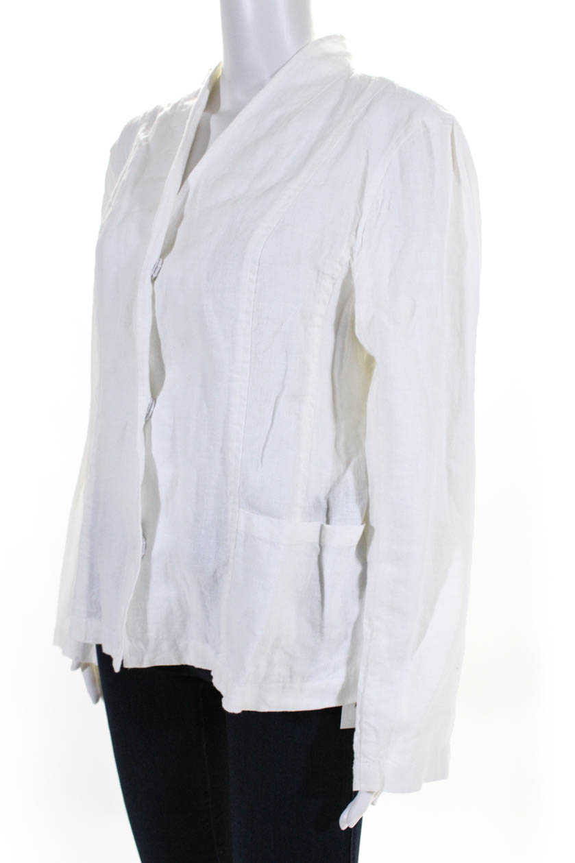 Eileen Fisher Womens Linen Button Down Stand Collar Jacket White Size ...