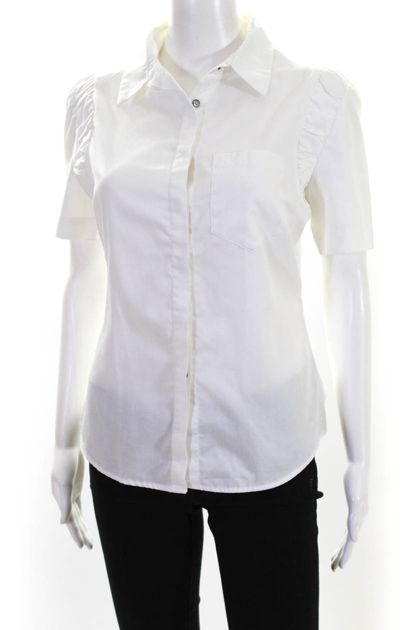 womens white cotton button up shirt