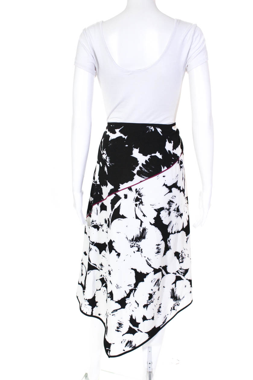 DKNY Womens Floral Print A Line Asymmetrical Skirt Black Ivory Size 14