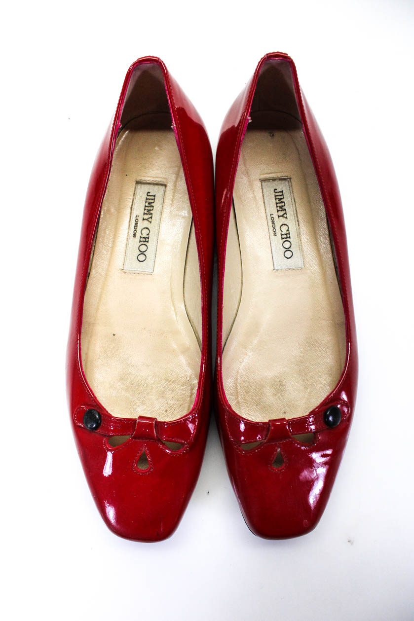 Jimmy Choo Womens Patent Leather Square Cutout Ballet Flats Shoes Red ...