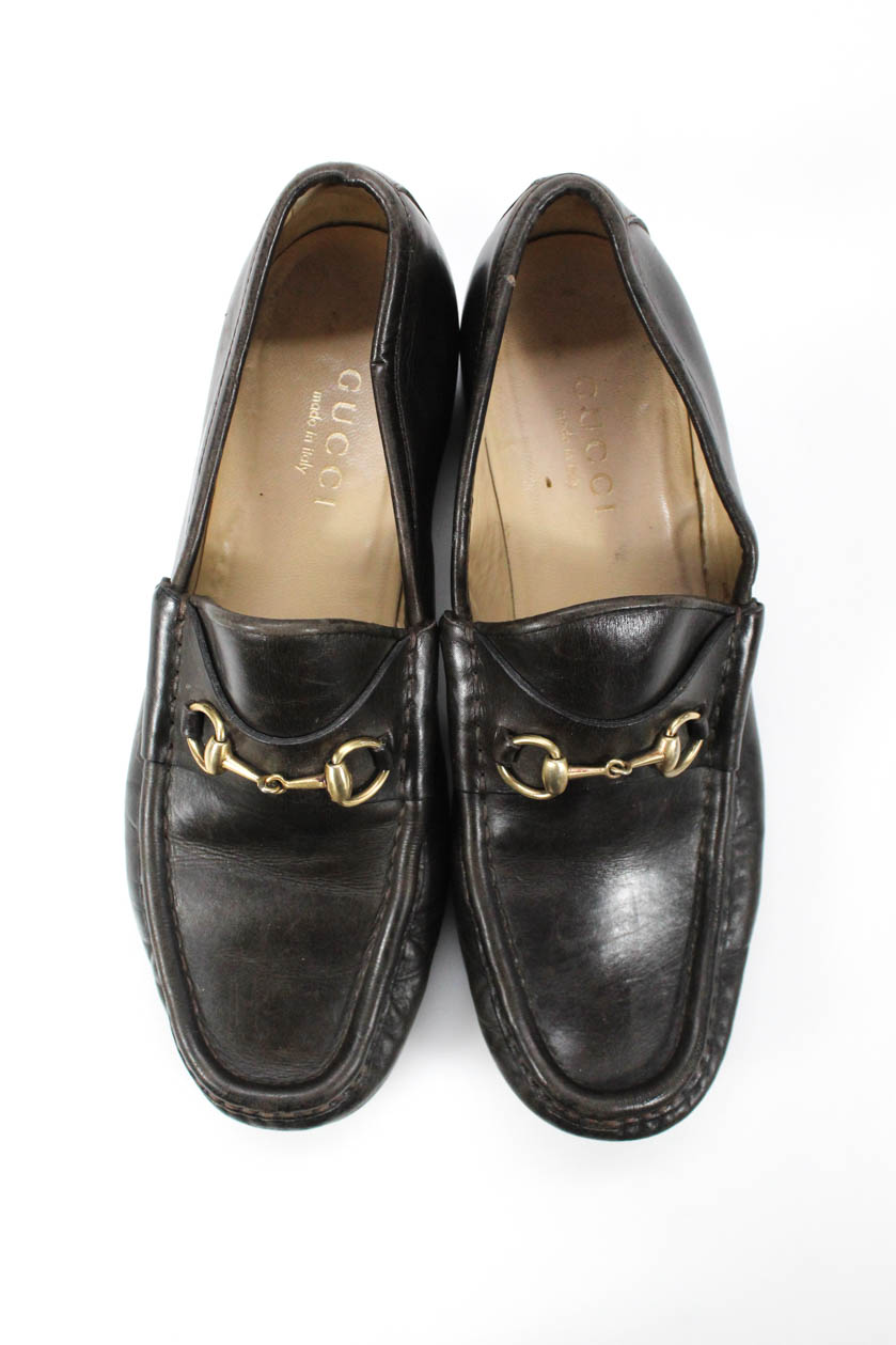 Gucci Womens Square Toe Leather Horsebit Loafers Dark Brown Size 8.5 | eBay