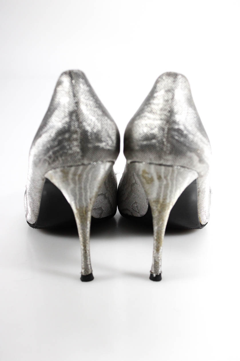 Stuart Weitzman Womens Stiletto Heel Metallic Peep Toe Pumps Silver ...