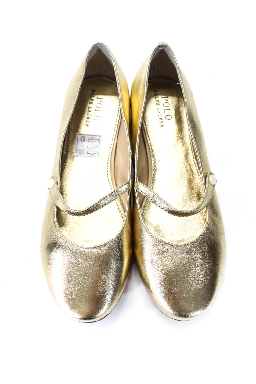 Polo Ralph Lauren Womens Leather Strap Round Ballet Flats Gold Size 5 ...