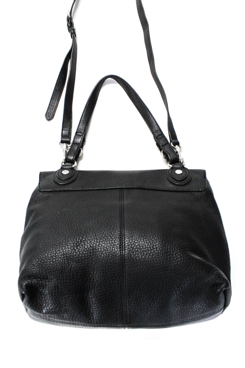 DKNY Leather Two Strap 9 Pockets Satchel Crossbody Handbag Black | eBay