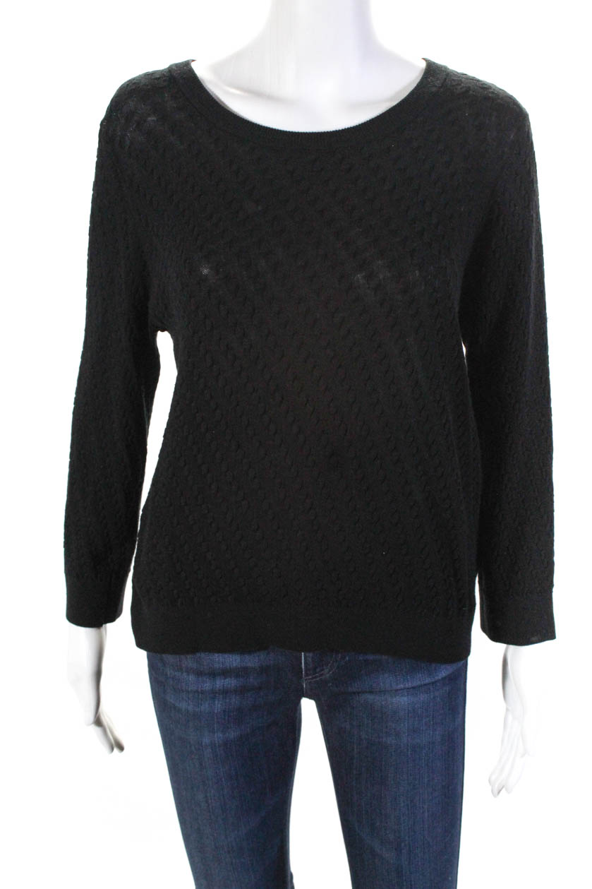 Margaret OLeary Womens Bubble Stitch Crew Neck Sweater Black Size Large ...