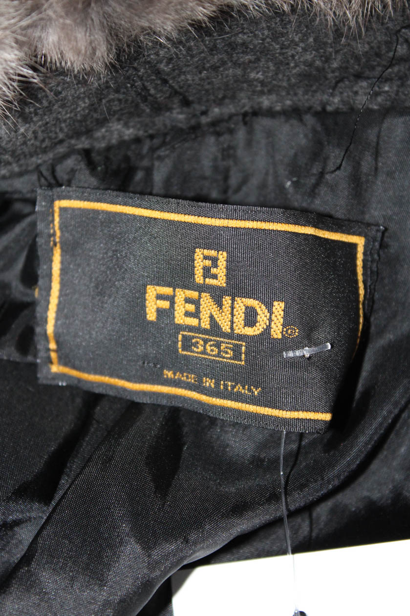 Roma Fendi 365 Womens Chinchilla Collar Cashmere Coat Gray Size Medium ...