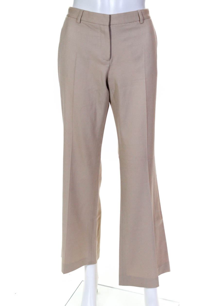 Theory Womens High Waist Pleated Flare Pants Beige Wool Size 8 | eBay