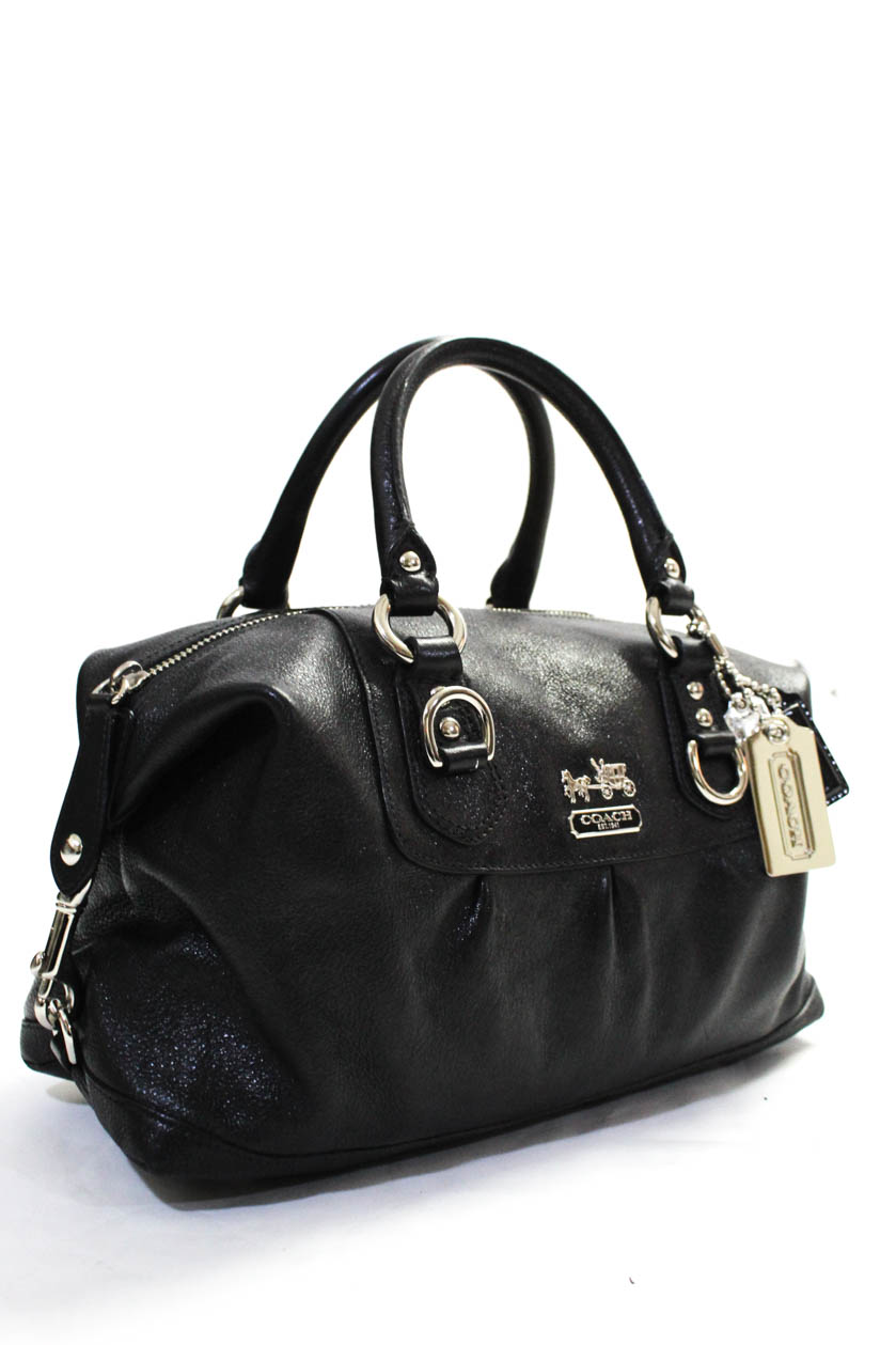 Coach Womens Leather Silver Tone Satchel Shoulder Handbag Black | eBay