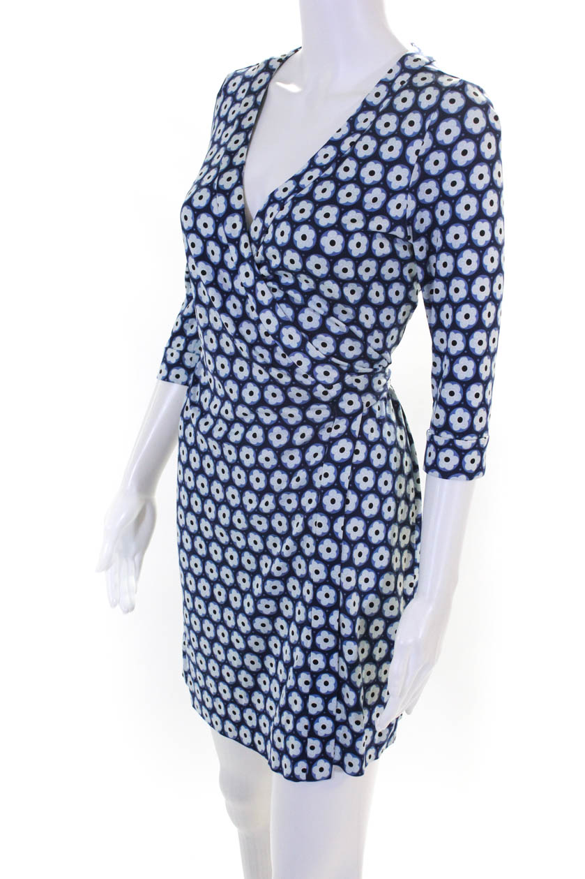 Diane von Furstenberg Womens Julian Floral Wrap Dress Blue Size 4 ...