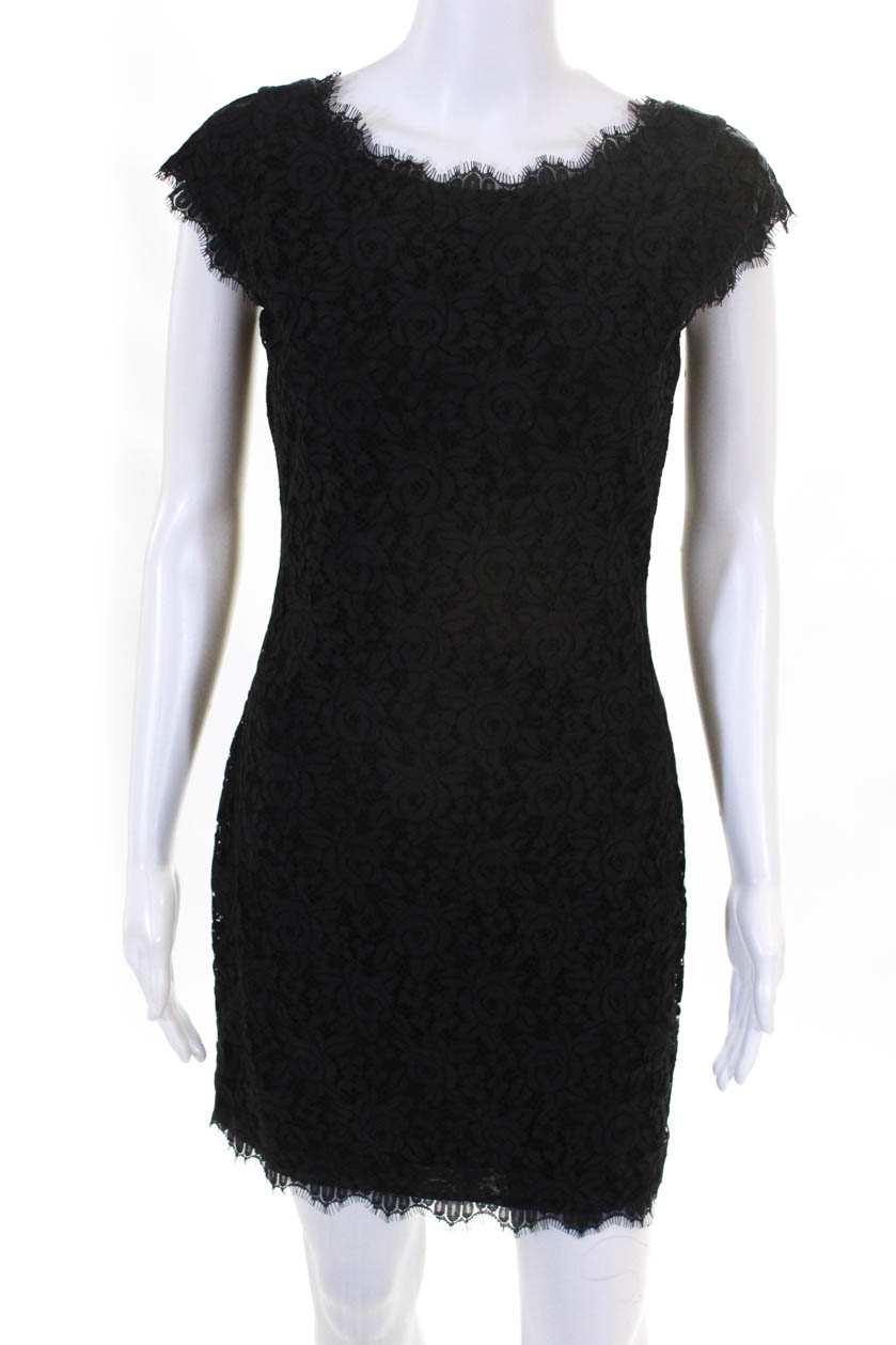 Diane Von Furstenberg Womens Cap Sleeve Lace Sheath Dress Black Size 2 ...