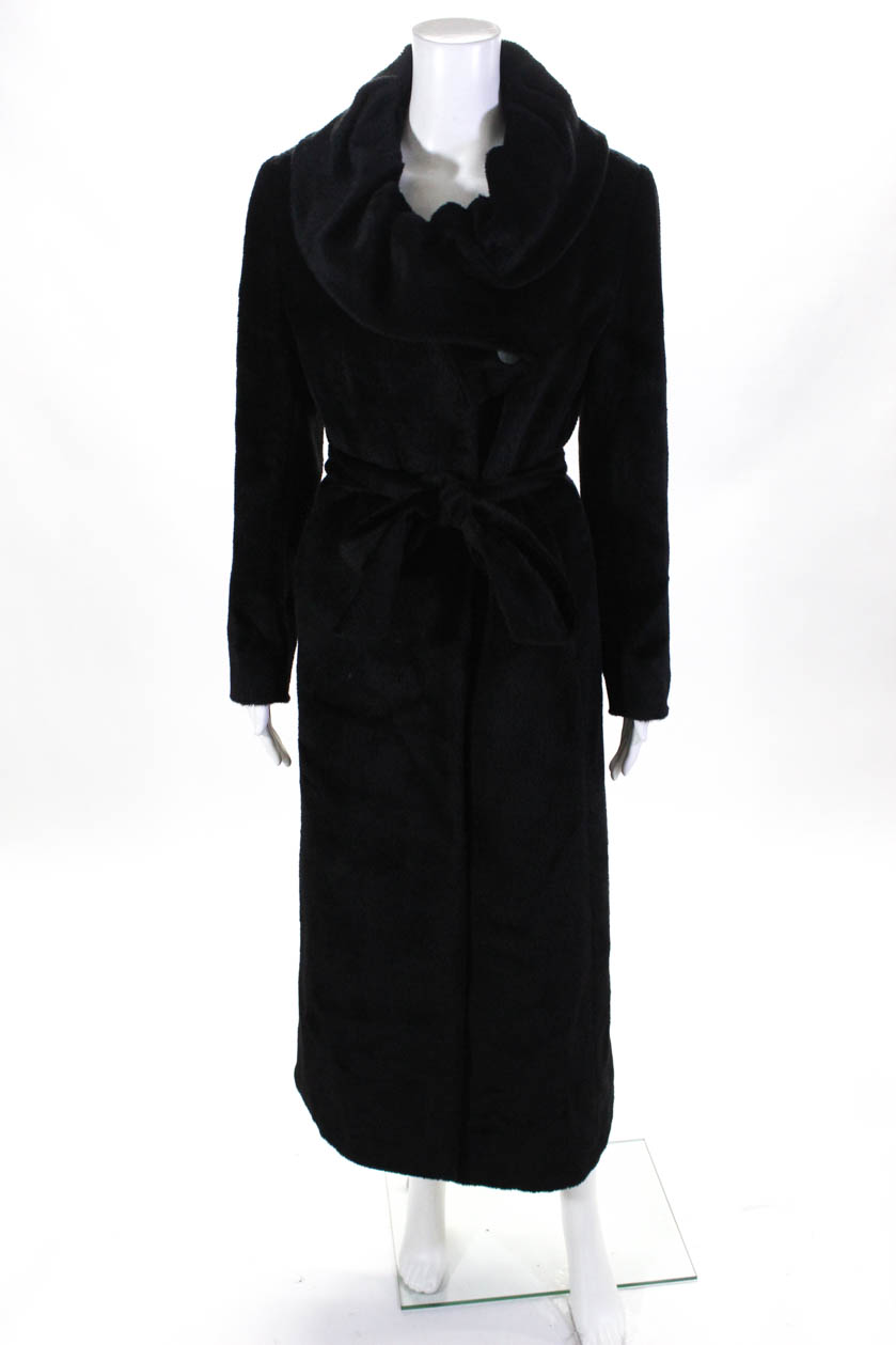 Cinzia Rocca Womens Belted Baby Llama Fur Wool Trench Coat Black Size 6 | eBay