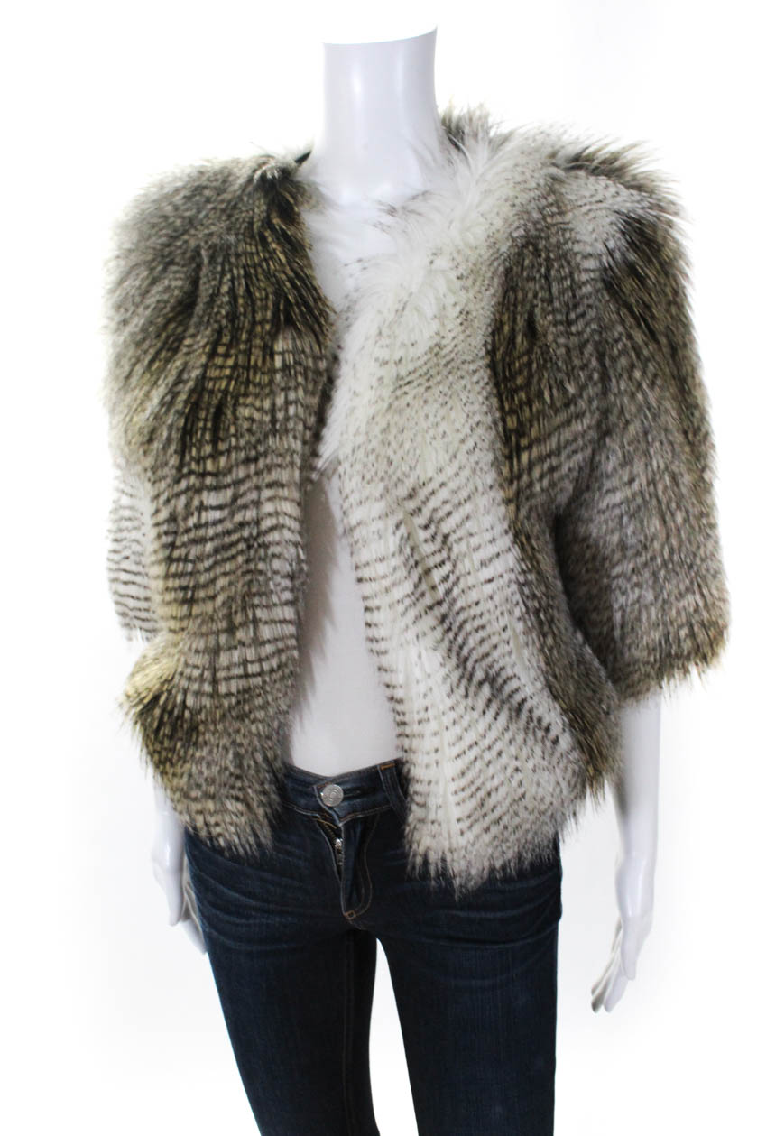 Bsable Womens Open Front Cropped Faux Fur Bolero Jacket Beige Size XS ...