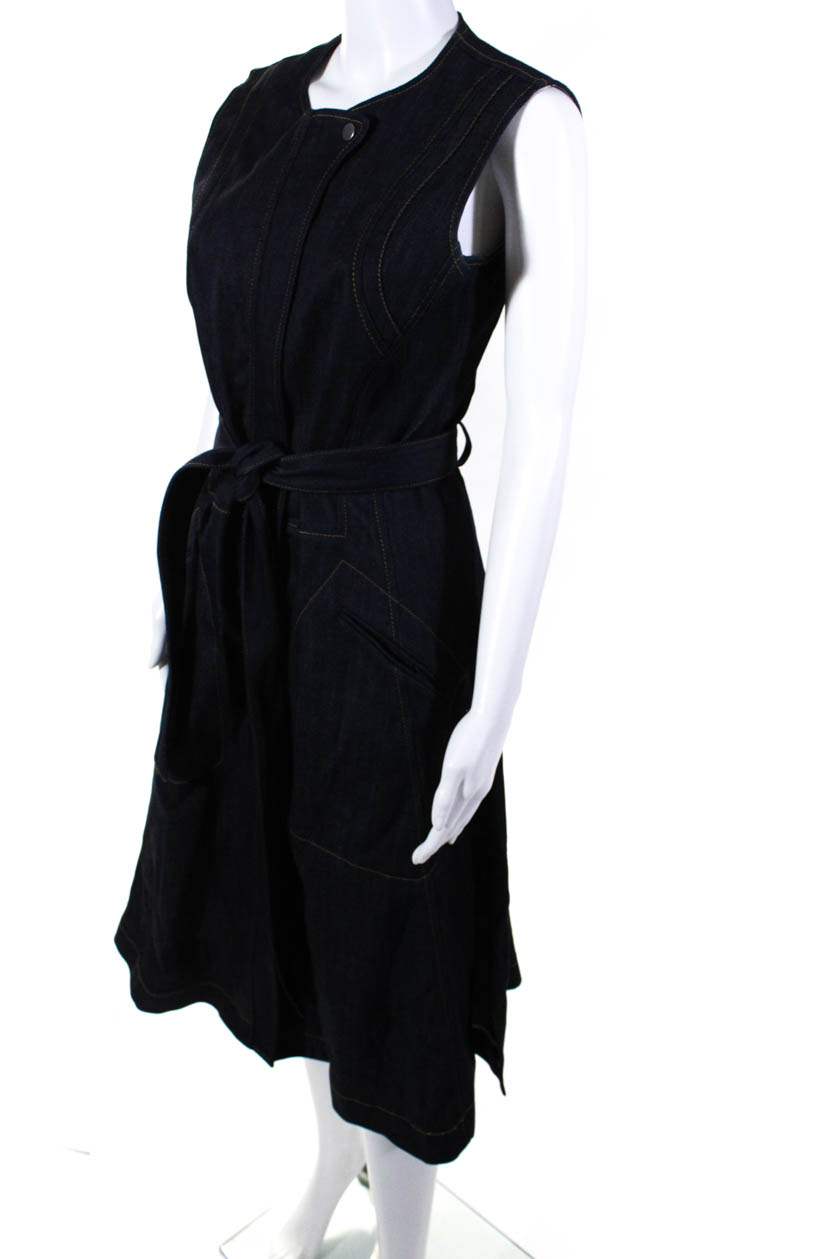 Derek Lam Womens Sleeveless Belted Denim Midi A Line Dress Blue Size 6 ...