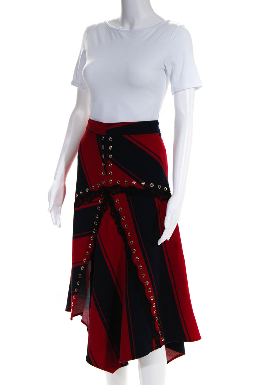 Koche Womens Stripe Asymmetrical Midi Skirt Red Navy Size French 40 | eBay