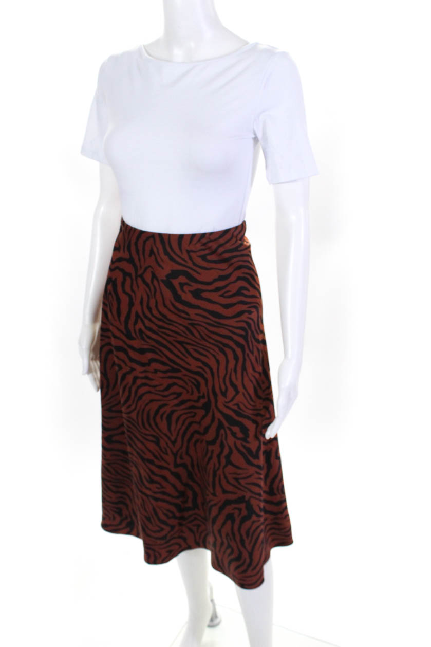 Sweet Baby Jamie Womens Zebra Print Satin Midi Skirt Brown Size S ...