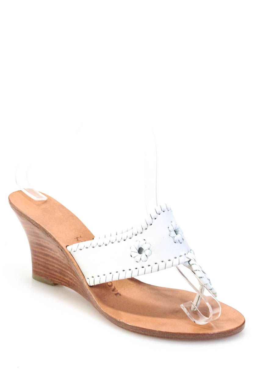 Jack Rogers Womens White Leather Wedges Sandals Heels Size 7M | eBay
