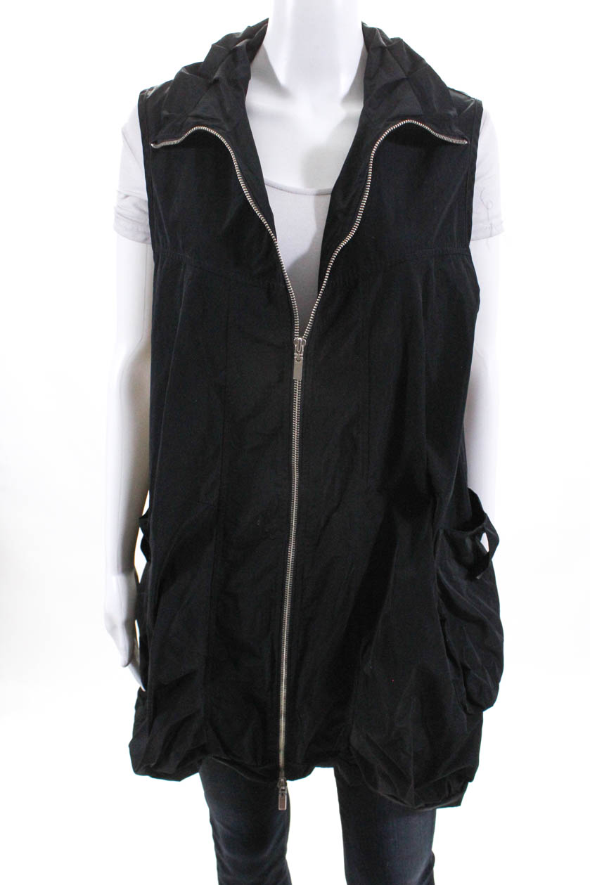 Sun Kim Womens Full Zip Collared Crew Neck Vest Jacket Black Size ...