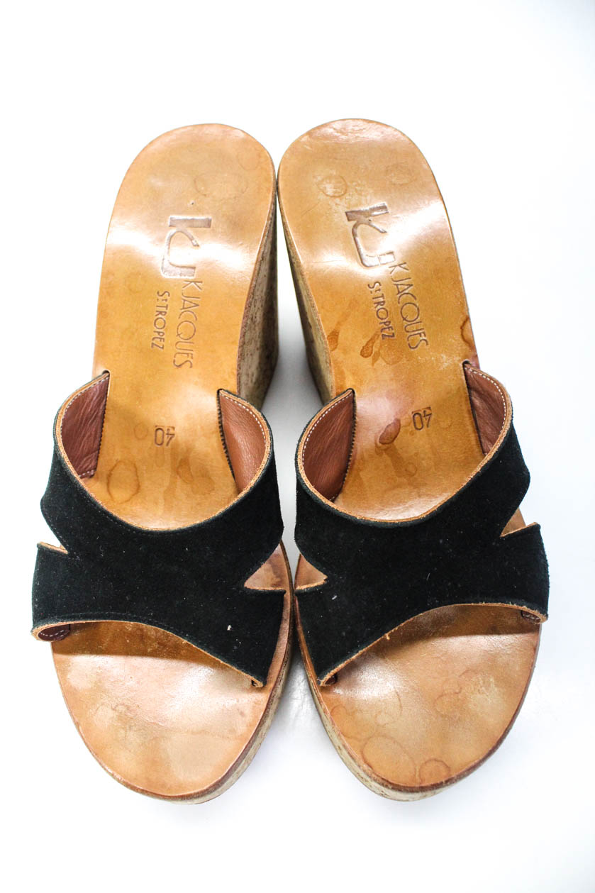 K Jacques Womens High Heel Platform Cork Wedges Black Size 40 10 | eBay