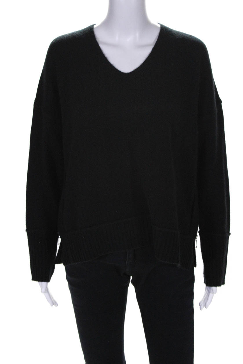 Kinross Cashmere Womens V Neck Zip Up Sweater Black Size Large | eBay