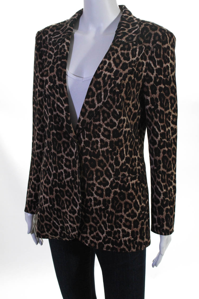 T Tahari Womens Leopard Print Knit Blazer Jacket Brown Black Size 6 | eBay
