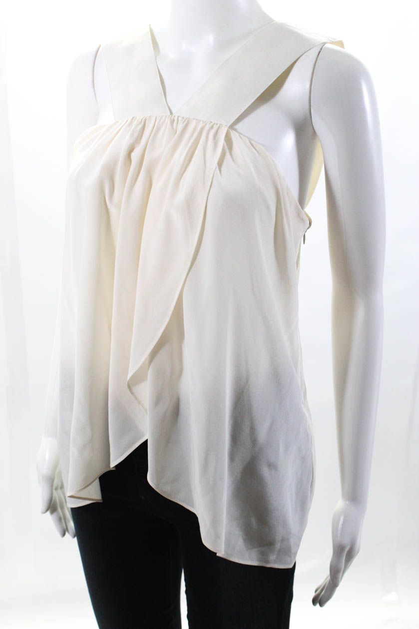 Rachel Zoe Womens Sleeveless V Neck Sheer Blouse White Silk Size 4 | eBay