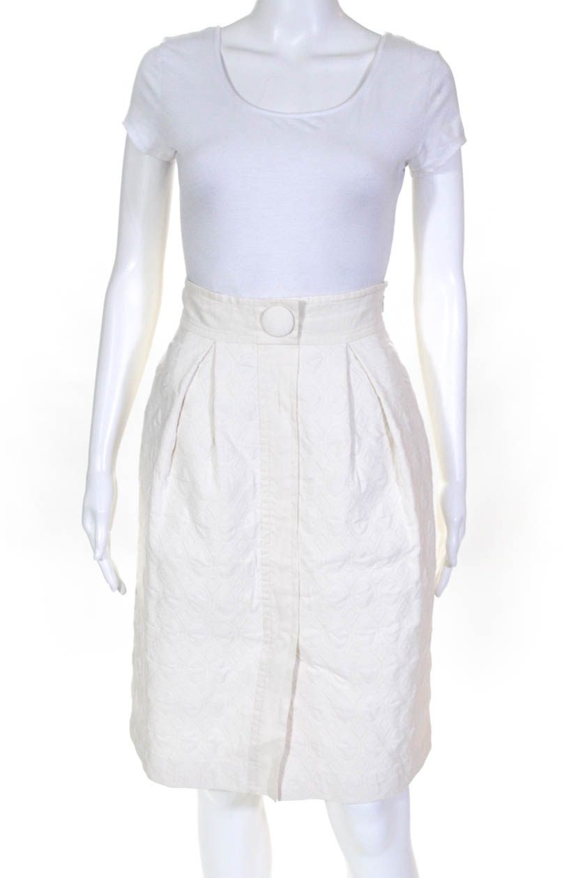 CH Carolina Herrera Womens Geometric Print A Line Skirt White Cotton ...