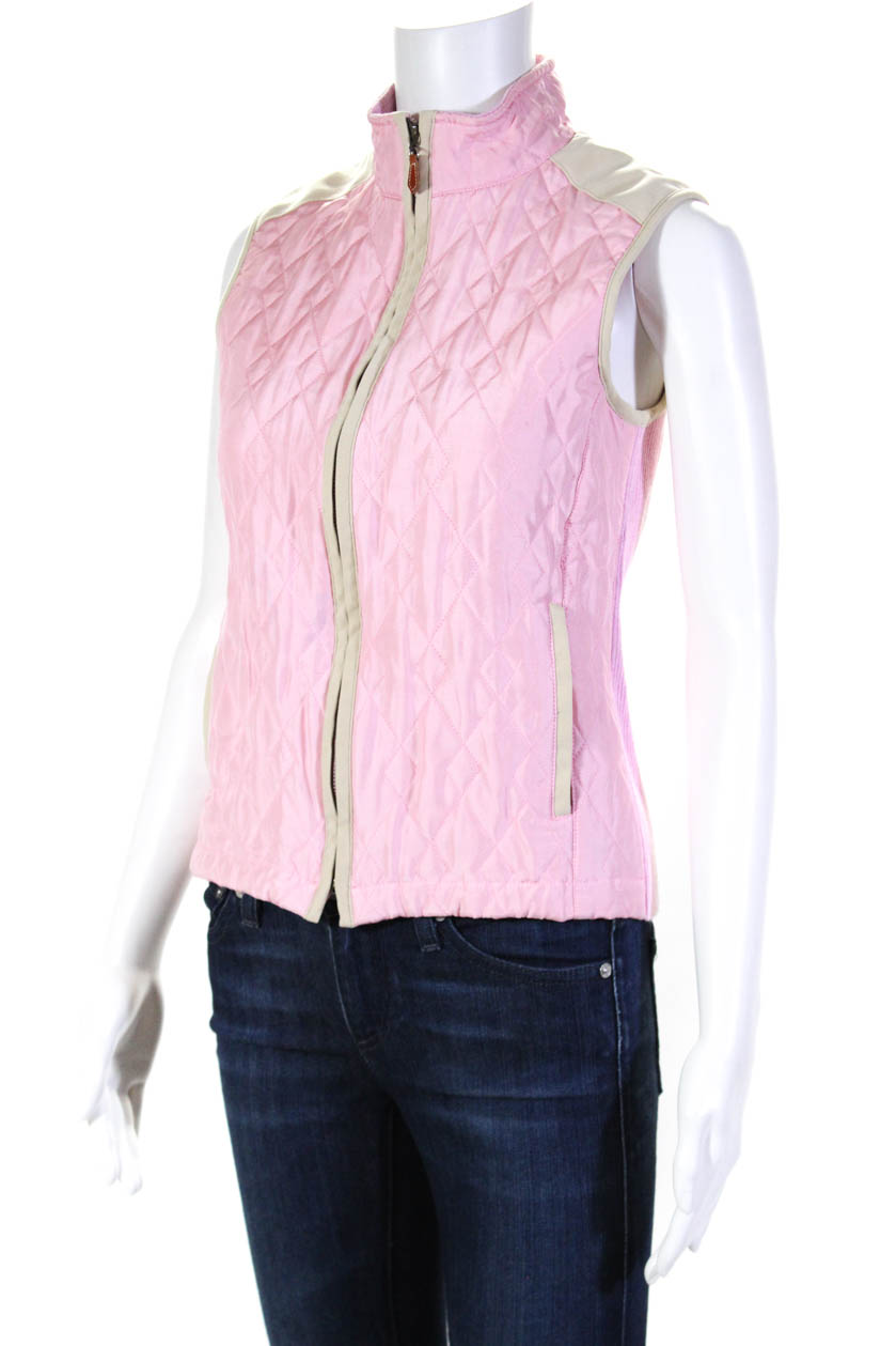 J. Mclaughlin Womens Full Zip Quilted Vest Jacket Pink Silk Cotton Size 