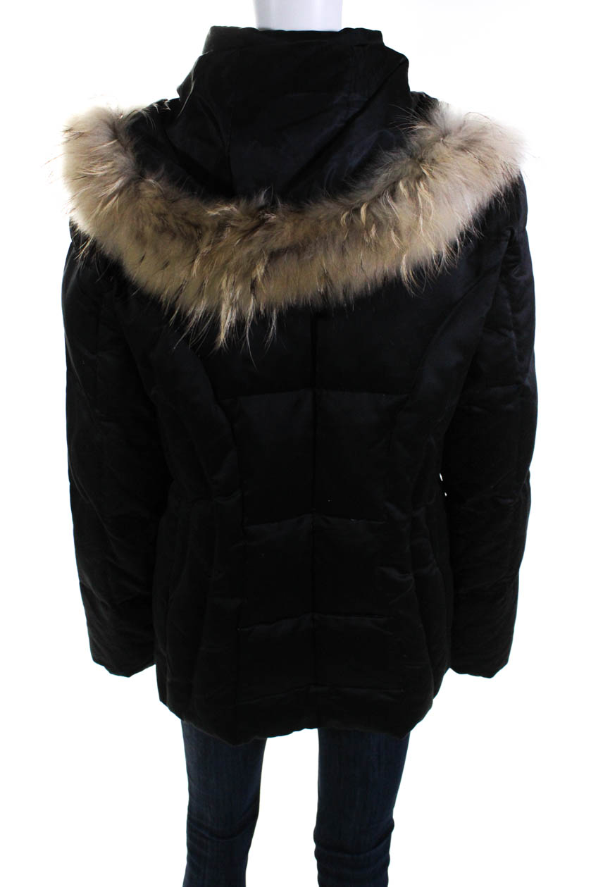 Ana Womens Fur Trim Hooded Puffer Coat Black Size Large | eBay