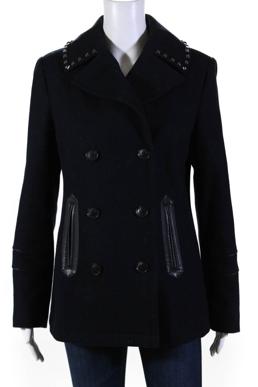 Michael Michael Kors Womens Studded Trim Wool Coat Navy Blue Size ...