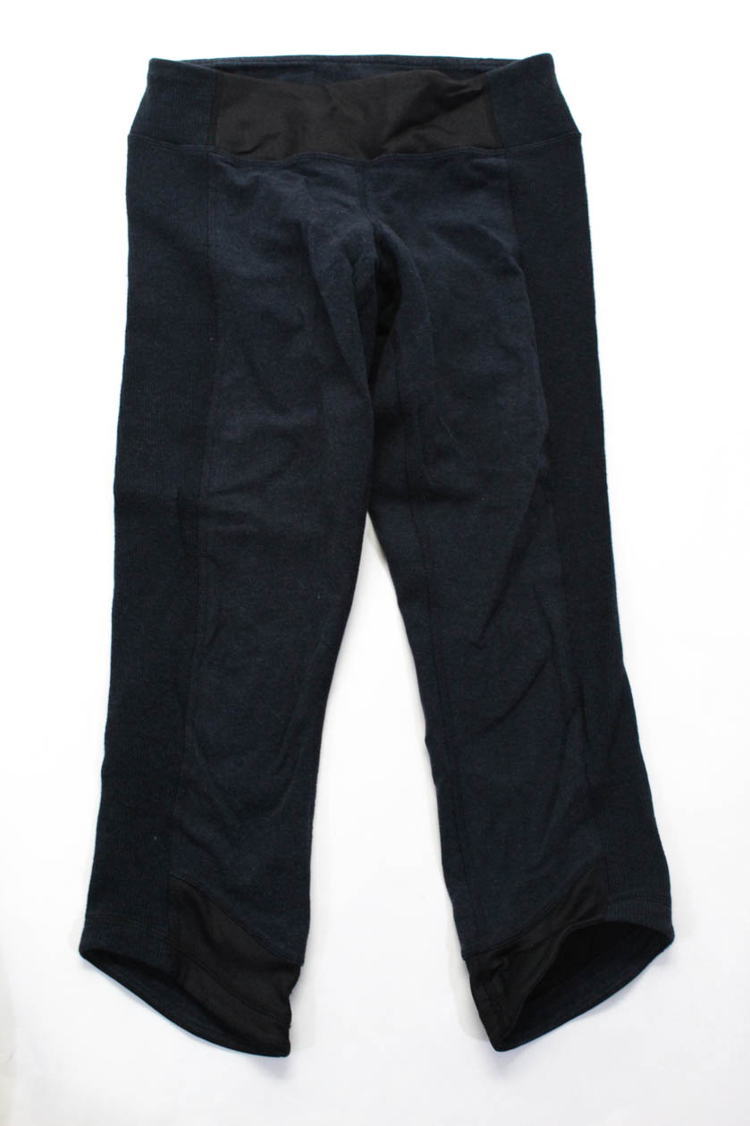 Lululemon Womens Elastic Waistband Cropped Leggings Black Blue Size 4