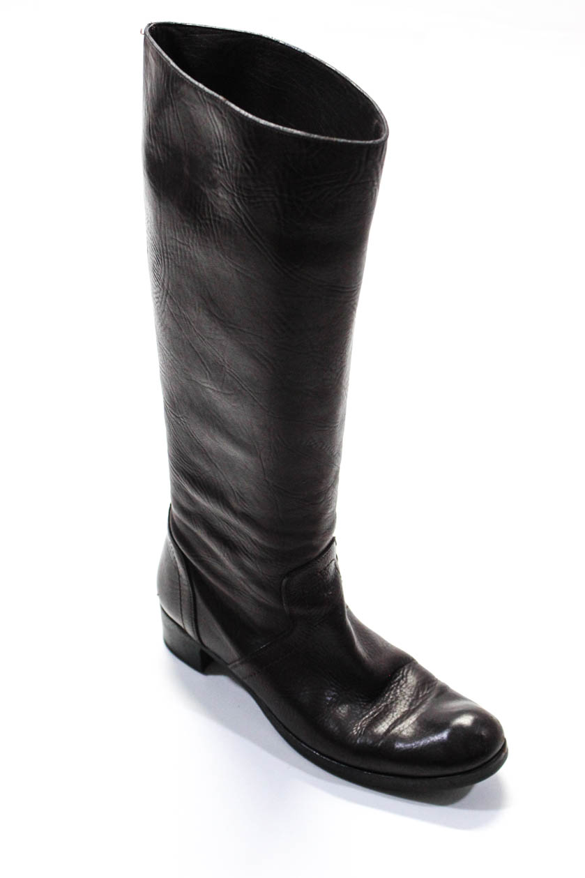 Roberto Carlo Womens Slip On Block Heel Knee Boots Brown Leather eBay
