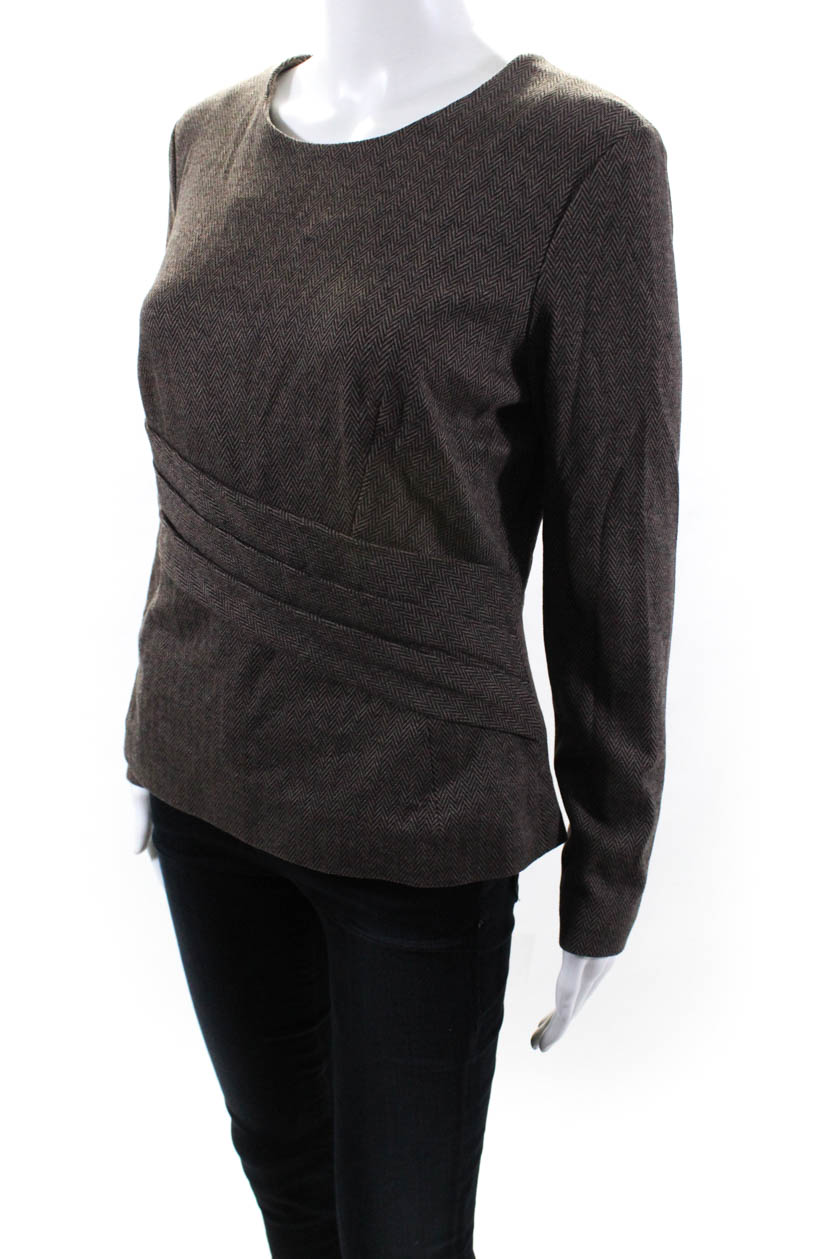 The Fold Womens Long Sleeve Pleated Waist Top Brown Black Size 10 | eBay