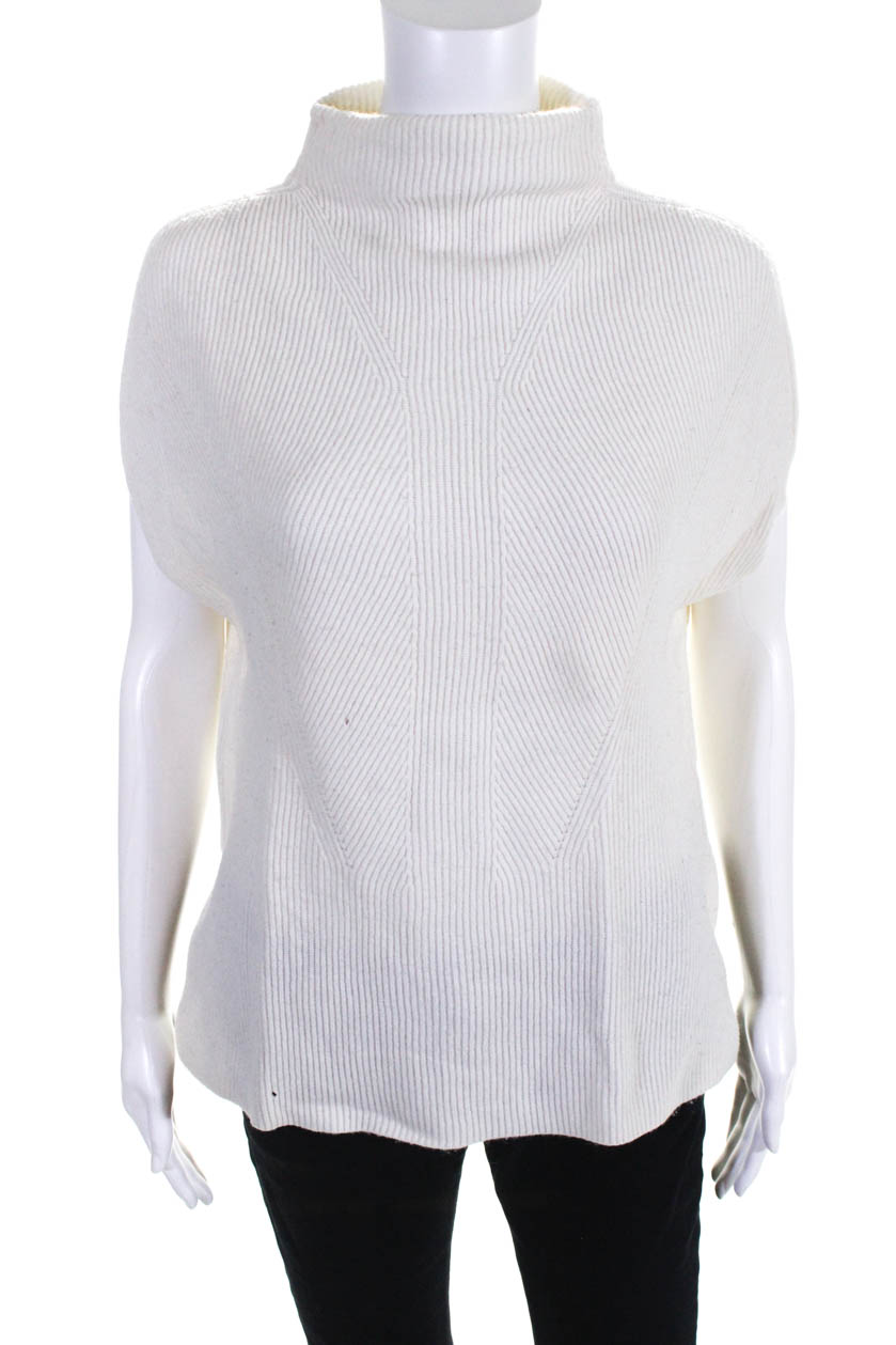 Vince Womens Wool Sleeveless Knit Ribbed Turtleneck Sweater White Size ...