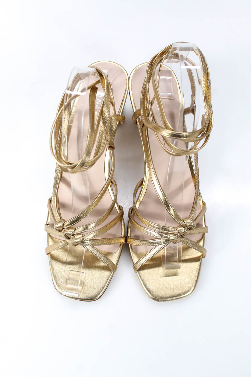 Loeffler Randall Womens Libby Knotted Wrap Sandals Gold Leather Size 8. ...