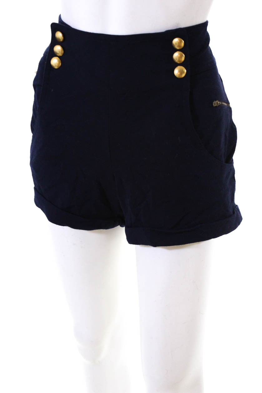 La Rok Womens Side Zip Short Shorts Navy Blue Size 4 eBay