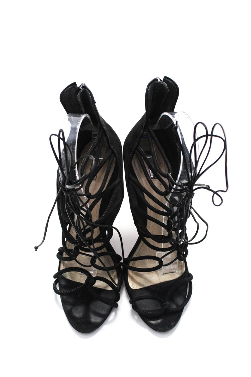 Schutz Womens Back Zip Stiletto Heel Strappy Sandals Black Suede Size 8.5 B | eBay