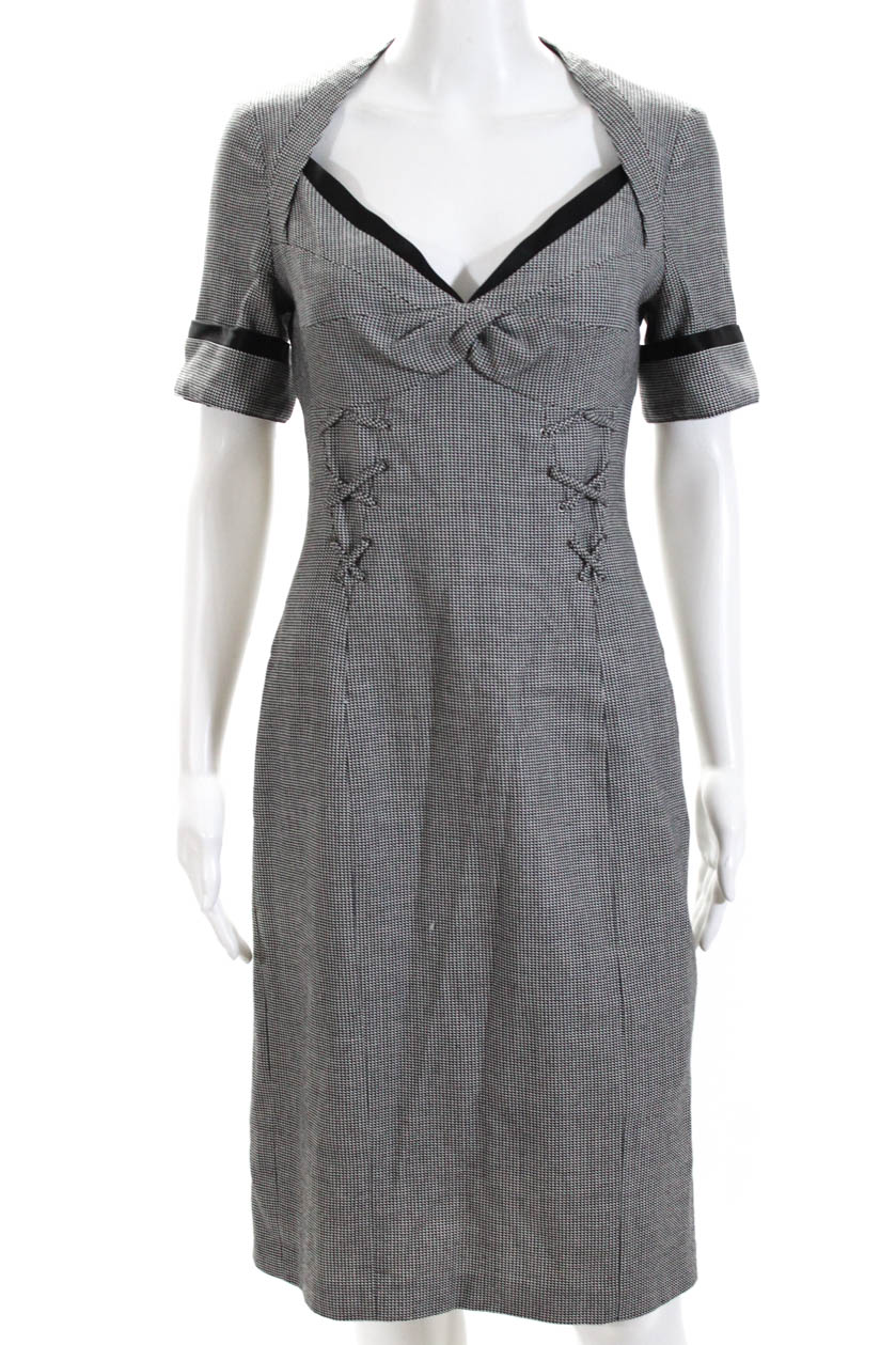 Karen Millen Womens Back Zip Short Sleeve V Neck Dress Gray Wool Size 8