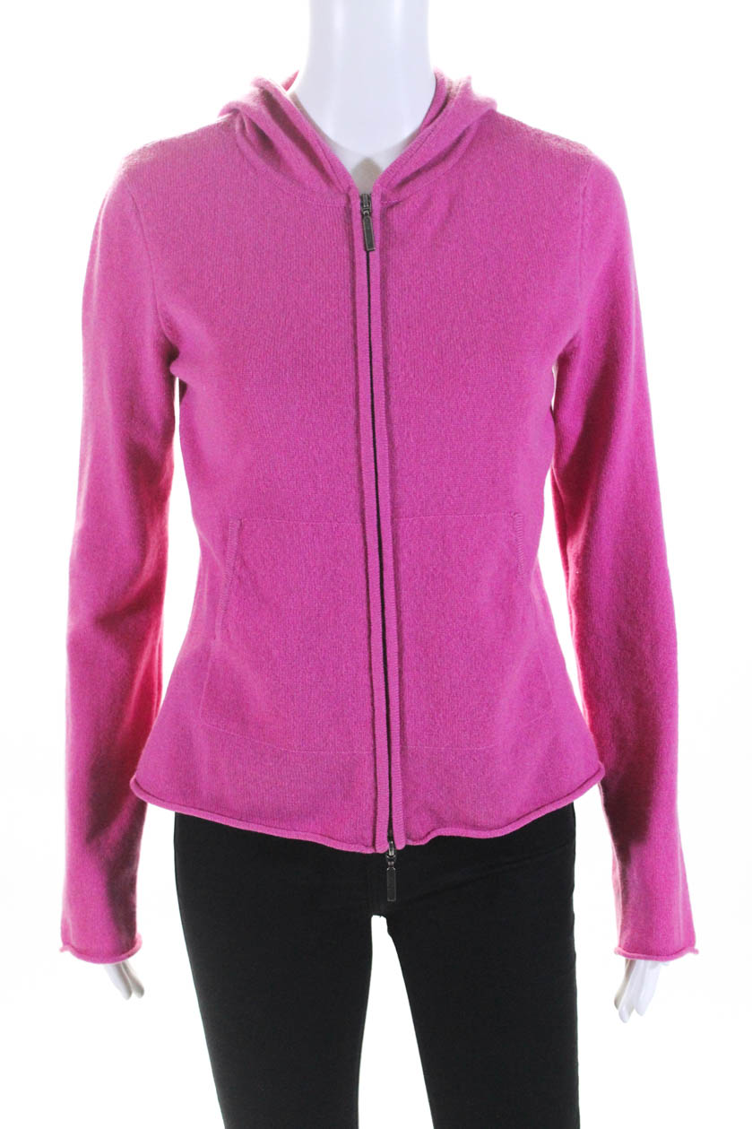 Vince Womens Cashmere Hooded Zip Up Cardigan Sweater Pink Size L | eBay