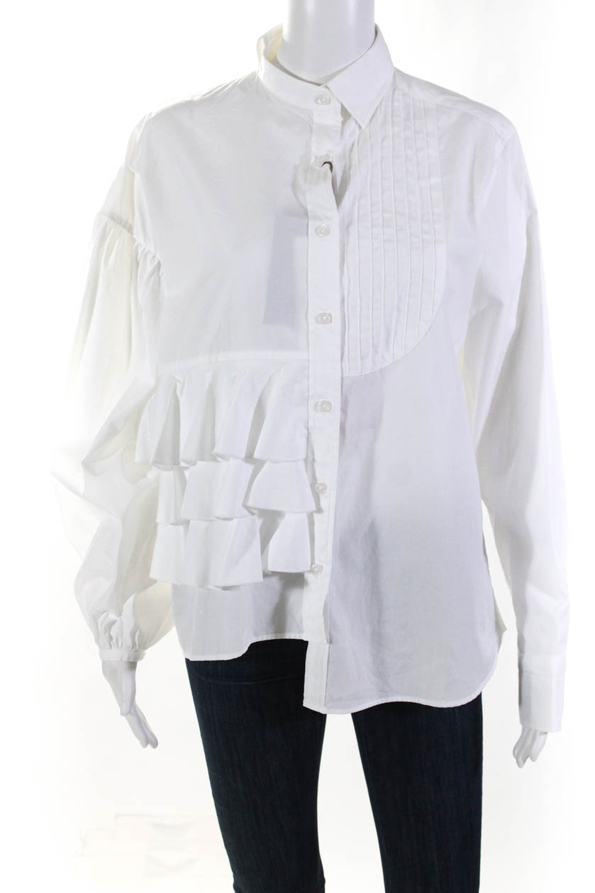 Kolor Womens Cotton Ruffle Button Down Long Sleeve Blouse White Size 3 ...