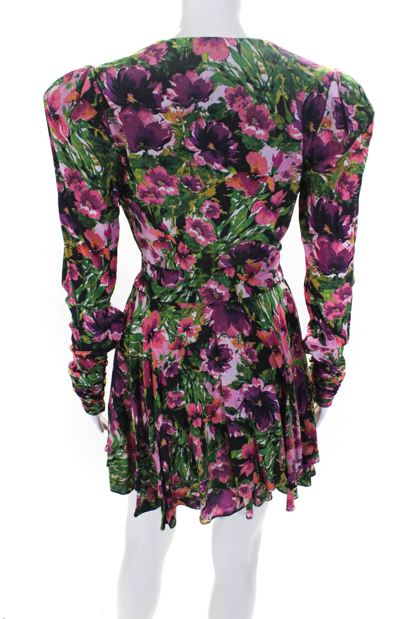Ronny Kobo Womens Floral Print V Neck A Line Dress Multi Colored Size ...